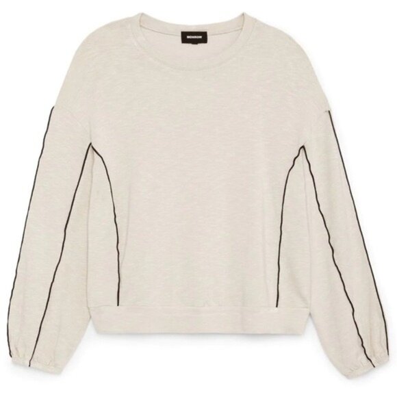 NWT Monrow Supersoft Silky Piping Seamed Sweatshirt XL Ash Black Pullover - Picture 1 of 8